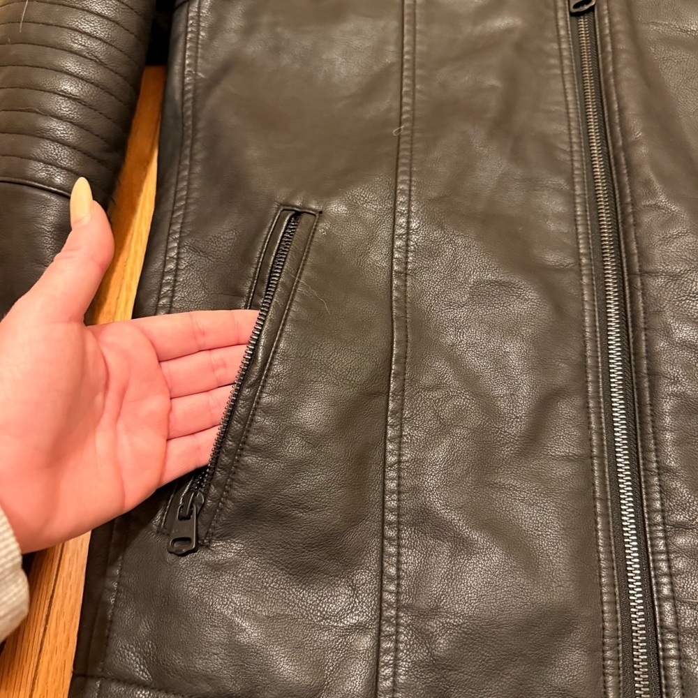 Levi Strauss Biker Leather HoodedJacket Size Small - Picture 6 of 10